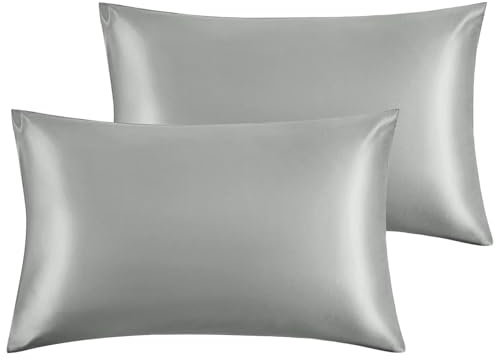 Yorkshire Bedding Satin Pillow Cases 2 Pack – Luxurious Silver Pillowcases For Hair and Skin Standard Size with Envelope Closure Pillow Covers (50 x 75 cm)