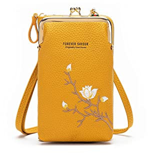 PORRASSO Mode Handy Umhängetasche Damen Handytasche Mini Geldbörse Crossbody Bag mit Kartensteckplatz PU Schultertasche Gelb
