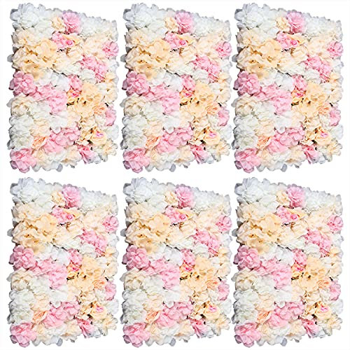 soudesileim Champagner, Hellrosa, Weiße Rosen, Pfingstrosen, 6-StÜCk KÜNstliche Blumen-Wandpaneel, 60x40cm, Babyparty, Brautparty, Hochzeit, Jahrestag, Muttertag, Silvester