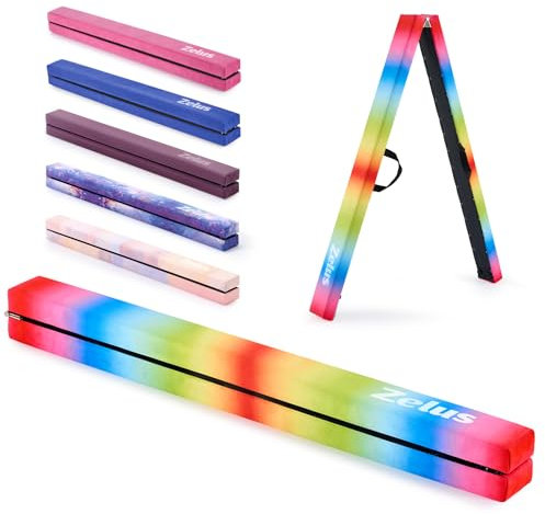 ZELUS 8 ft. Gymnastics Balance Beam, 244 cm Folding Floor Balance Beam for Kids with Handles & Nonslip Base, Portable Gymnastics Equipment Foam Gymnastics Beam for Home Gym Fitness Training, Rainbow