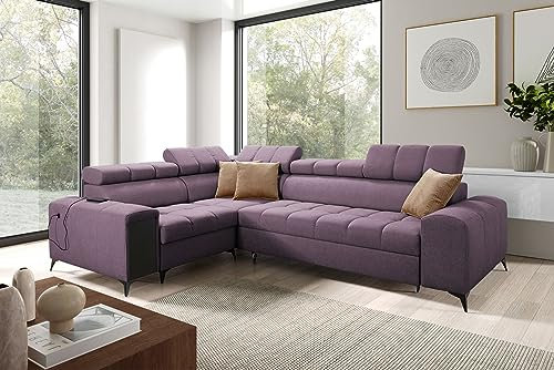 All4All Ecksofa mit Schlaffunktion Gonti II 280x204 cm - Schlafsofa mit Bettkasten - Sofa in L-Form - Wohnlandschaft Klein - Eckcouch - Seite Links - Lila - Gewebe - Modern 26
