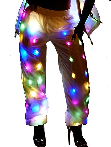 Mens Womens LED Flash Light Rave Jacket Pants Baseball Hoodies Sport Outwear Party Costume Xmas Fancy Dress (L, Pants)