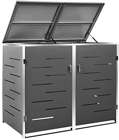 Hommdiy Mülltonnenbox für 2 Tonnen 138x77,5x115,5 cmEdelstahl,Mülltonnenverkleidung Gartenbox Müllcontainer (Anthrazit)