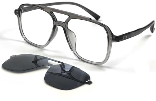 SHEEN KELLY Polarisierte magnetische Clip auf Pilot Sonnenbrillen & Anti Blaulicht Brillen Männer Frauen Trendy Quadrat Schwarz Frames Eyewear