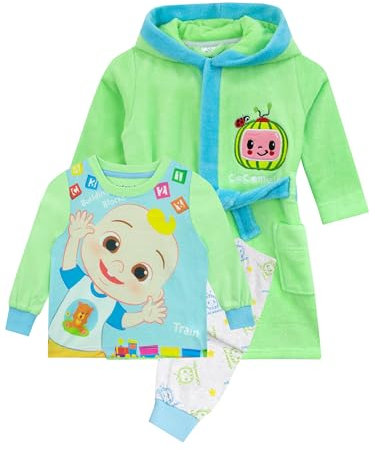 CoComelon Set Accappatoio e Pigiama Pigiama JJ per Ragazzi | Accappatoio in Pile per Ragazzi | Blu | 12-18 Mesi