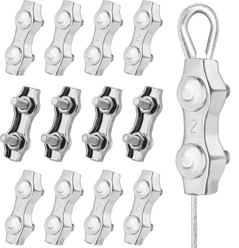 Giantree M2 - M2 morsetti per funi metalliche, 2 mm, 12 pezzi, M2, morsetti per fune metallica duplex da 2 mm, corda in acciaio da 2 mm, tendicinghi, tendicinghi, fissaggio per fune metallica M2 (M2)