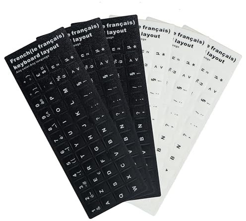 6 Pcs Sticker Clavier Azerty Français, Autocollant Clavier Azerty Français(3 Noirs et 3 Blancs)