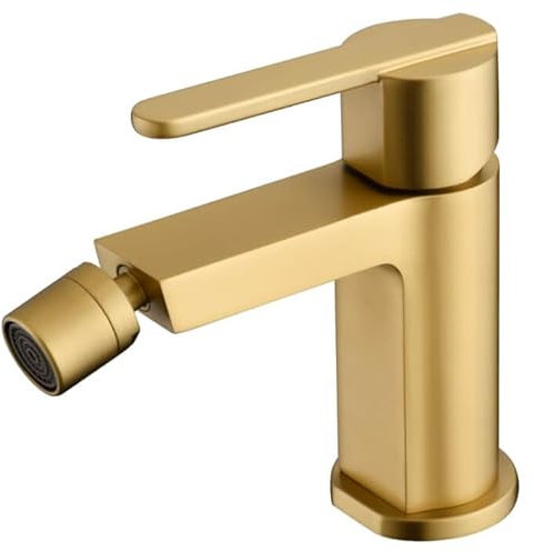 MICE - Grifo monomando de latón para bidé - Griferia WC - Griferia baño de bide - Grifo Higienico para agua Fria/Caliente Oro Cepillado BDR001-2OC
