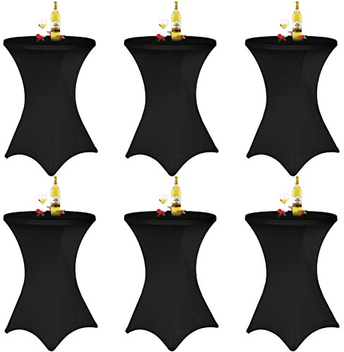 6 Stück Schwarz Stehtisch Hussen Stehtische, Stehtischhusse für Ø 70-75 cm Stehtische und Bistrotische, Stretch-Tischdecke mit Fußtaschen für Hochzeit Geburtstagsfeier Bankett(70 cm, Schwarz)