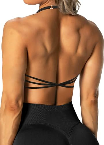 TZLDN Sport BH Rückenfrei Damen Gepolstert Bustier Cross Back Gym Yoga Push up Bra Crop Top Sport Oberteile ohne bügel #1Schwarz M