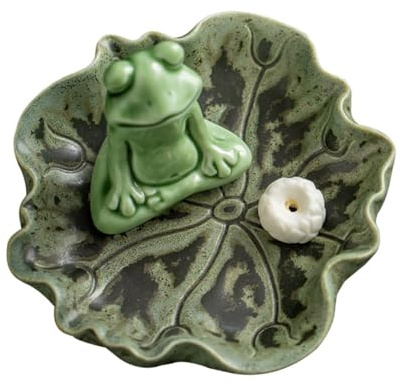 Ciieeo Ornement Grenouille en Céramique Vert pour Brûleur de Parfum, Support Élégant et Simple pour Améliorer Le Sommeil Bureau Salle de Fleurs