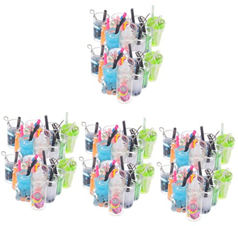 VILLCASE 80 Pcs Mini Glass Bottle Diy Keychain Pendant Glass Bottle Necklace Charms Cute Milk Tea Charms Drinlking Bottle Charms Mini Bottle Charms Milk Tea Beads Jewelry Accessories Fruit