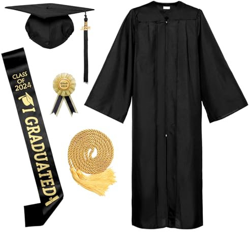 Alaiyaky Abschluss Talar 2024 mit Doktorhut, Akademischer Graduation Robe mit Abschluss Hut Schärpe Quaste Ehrenschnur Anstecker, Talar für Hochschule Bachelor Master (2024 Set B, H48 (163-170CM))
