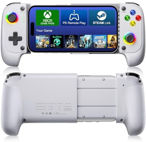 BRHE Phone Gaming Controller für iPhone Android IOS, Smartphone Mobile Gaming Controller für iPhone spielen Xbox, PlayStation, Call of Duty, Fortnite, Roblox, Genshin Impact,Grau
