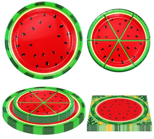 120 Packungen Wassermelonen Party Zubehör Eine In Einer Melone Party Dekorationen Wassermelone Thema Dekoration Sommerfrüchte Geschirr-Set - Wassermelonen Teller, Melonen Servietten Für 40 Personen