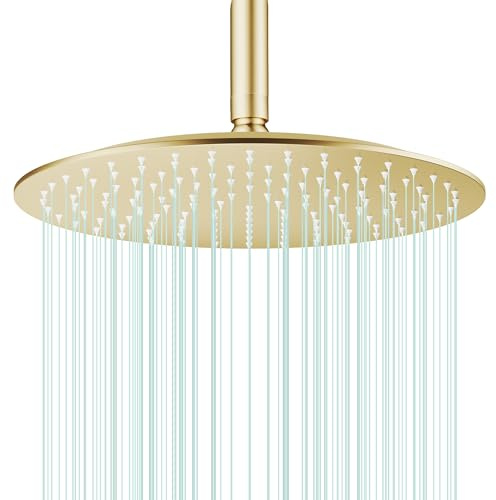 AULEEND 12-Inch Round Shower Head, High Flow, Stainless Steel Rain Shower Head, High Pressure Design (F-Brushed Gold, 12)
