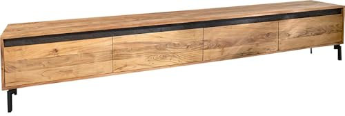 DELIFE TV-Board Stonegrace Akazie Natur 240 cm 4 Türen Fuß Oval Metall Schwarz Lowboard