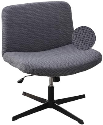 LavishCover Vanity Chair Cover Exquisite, Waterproof and Elastic Criss Cross Chair Cover, Armless Desk Chair Cover, Mid Back Wide Seat Accent Chair Covers for Nail Salon Chairs (Grey,T-type)