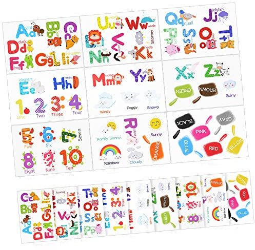 Hoement 18 Blätter Aufkleber Für Die Frühkindliche Bildung Kinderwandtattoos Für Schlafzimmer Aufkleber Nach Kindergarten Wandtattoos Alphabet Nummernaufkleber Abc Tieraufkleber Pvc