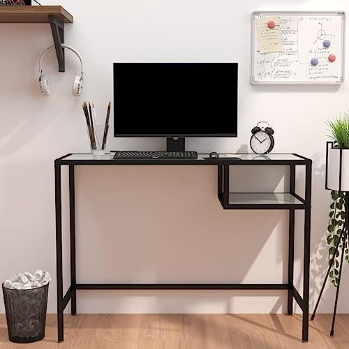 KLYEON Scrivania per Computer Marmo Bianco 100x36x74cm Vetro Temperato,Scrivania computer in vetro moderna e salvaspazio Perfetta per casa e ufficio Scrivanie e Postazioni di lavoro