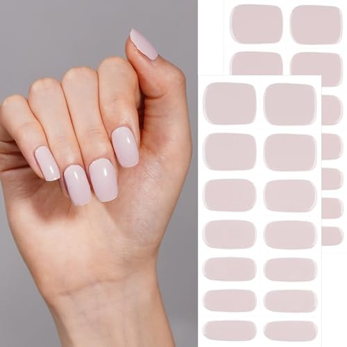 DANNI & TONI 28Pcs Semi Cured Nail Strips,Solid Colour Soft Self-Adhesive Gel Nail Stickers,Salon-Quality Gel Nail Polish Strips Manicure Stickers Set(Pink Mist)