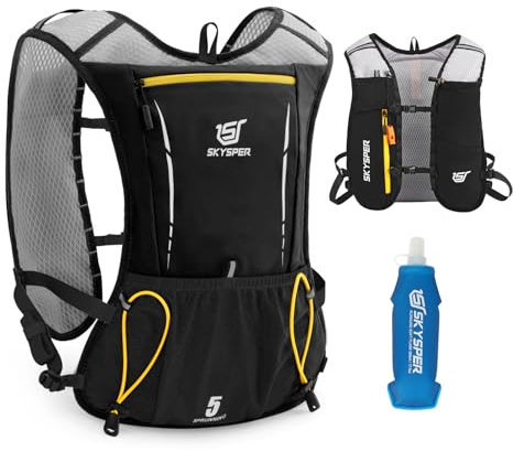SKYSPER Gilet Hydratation Running 5L, Sac Trail avec Bouteille Souple 500ml pour Course à Pied Marathon Trail Randonnée Femme Homme