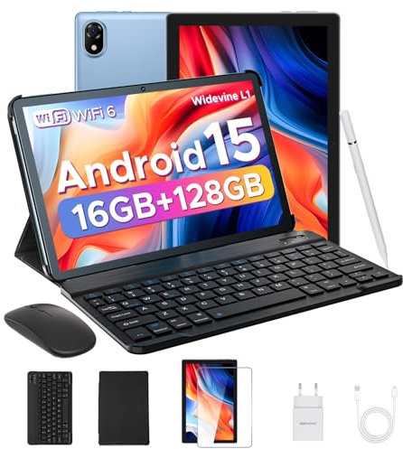 DOOGEE U10 Andriod 15 Tablet 10 Pulgadas con Teclado, 16GB+128GB, 1280 * 800 IPS/ 5060mAh/ Widevine L1/WiFi 6 Tableta para Niños, Face ID/OTG/BT 5.0/ 8MP+5MP Tablets Infantil 2025 con Funda & Raton