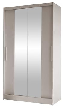 Mirjan24 Kleiderschrank Margite II mit 2 Spiegel, Kleiderstange und 5 Fächer, Schlafzimmerschrank, Flurschrank, Garderobenschrank, Dielenschrank, Schwebetürenschrank (Cashmere)