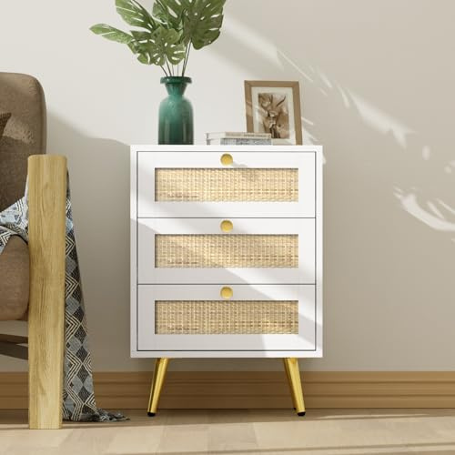 Yvsevnr Nachttisch, Nachtschrank mit 3 Schubladen Weiß, Nachtschrank Holz Nachtkommode, Sofatisch Beistelltisch, Nachtkonsole für Wohnzimmer, Schlafzimmer, Flur, Büro 46x37x68cm