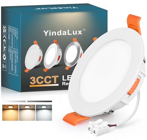 YindaLux LED Einbaustrahler 230V Dimmbar 5W 550LM Deckenspots LED Spots 230V 68mm Ultra Flach IP44 Bad Einbauleuchten Einbauspots Warmweiß 3000K Neutralweiß 4000K Kaltweiß 6000K Weiß 1er Set