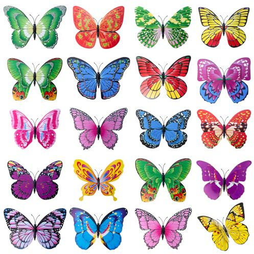 Bofanze 40 Piezas Mariposas Decorativas Doble con Pinza, De dos capas, 12cm Mariposa en 3d para Decoración, Grande mariposa de PVC para Decoración de Habitación Infantil, Mesa de Comedor, Oficina