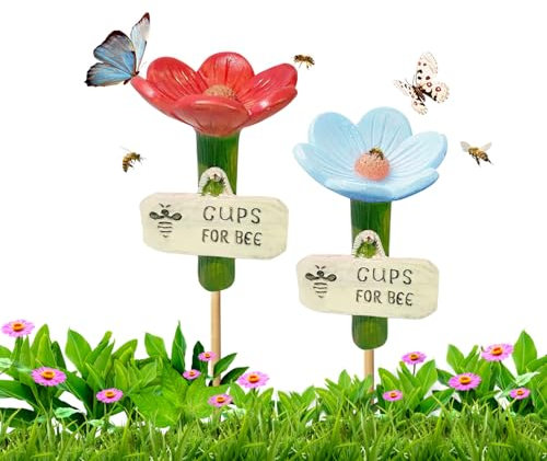 2Pcs Bee Watering Cups for Garden Resin Flower Bee Waterer Insect Water Feeder Station Bird Butterfly Drinking Cup for Outdoor Garden Beehive Grassland Flowerpot Accessories