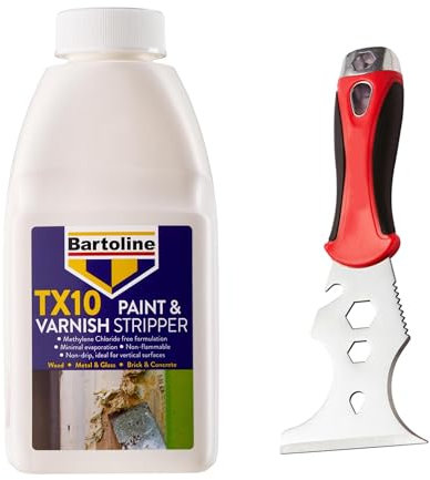 Paint Stripper 500ml + 15-in-1 Scraper Tool | Heavy Duty Gel Removes Paint from Wood, Metal & Concrete | Multi-Tool Set for DIY & Trade Use | Bartoline TX10 | Paint Removal Kit