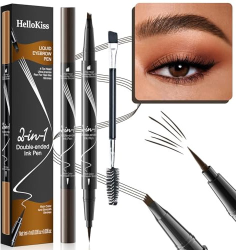 2 Stück Augenbrauenstift Wasserfest, 2-in-1 Dual-Ended Microblading Augenbrauenstift, Wischfest Eyebrow Pencil Kann Leicht Natürliche Augenbrauenfarbe (2 Stück Dunkelbraun)