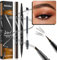 2 Stück Augenbrauenstift Wasserfest, 2-in-1 Dual-Ended Microblading Augenbrauenstift, Wischfest Eyebrow Pencil Kann Leicht Natürliche Augenbrauenfarbe (2 Stück Dunkelbraun)