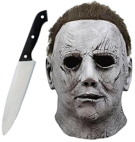 STFYUG Michael Myers Maske, Horror Maskes, Halloween Mike Myers Maske, Halloween Masks, Latex Hallowee n Scary Cosplay Props for Hallowee n, Costume Parties & Horror Fans