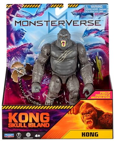 MonsterVerse Skull Island Official Kong 6-Inch Action Figure – Movie-Inspired Skull Island Kong with Propeller Chain Weapon – Poseable Titan Toy for Play or Display – Kaiju Collectible – Ages 4+