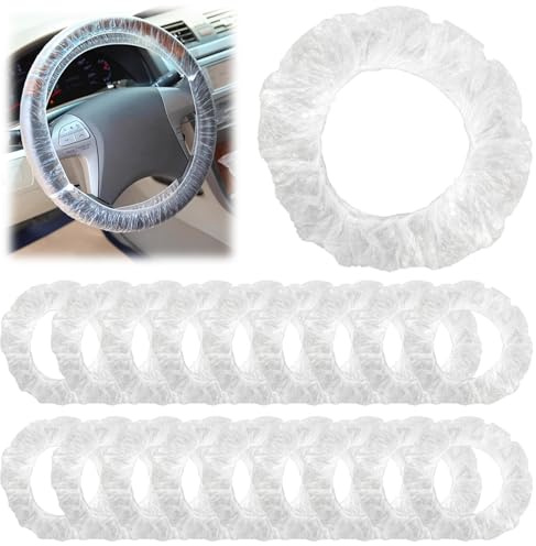 100 Stück Universelle Transparente Schutzüberzüge für Lenkräder, Einweg Lenkradbezug, Elastische wasserdichte Plastikhüllen für Autos, Staubschutz für Werkstatt und Mechaniker