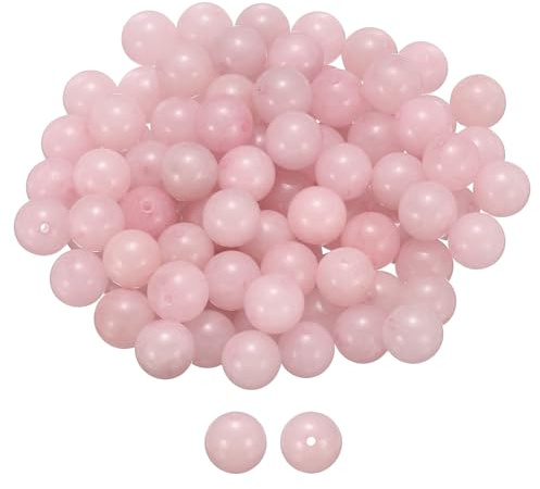 QUARKZMAN 100Pcs Perle In Pietra Naturale 10Mm Rosa Quarzo Rotonda Gemma Pietra Sciolta Vero Genuino Liscio Sfere Perline Per Creazione Gioielli Bracciali Collana Orecchini DIY