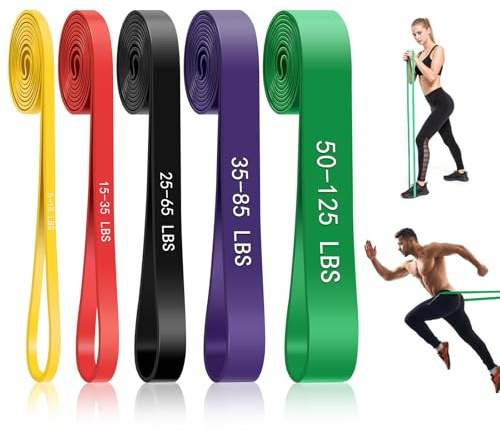 KINDLUME 5 Stück Widerstandsbänder Set, Fitnessbänder, Resistance Bands, Klimmzug Bänder, Widerstandsbänder Krafttraining, mit 5 verschiedenen Widerstandsstufen, für Heimtraining, Kraftsport