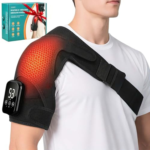 Cordless Heated Shoulder Massager Pad, Heating Vibration Shoulder Wrap | Portable Shoulder Brace Electric Massagers for Pain Relief, Rotator Cuff Support for Men & Women