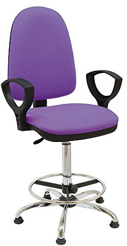 Centrosilla Taburete giratorio oficina ergonómico Torino con reposabrazos, con pies fijos (tacos), regulable en altura y profundidad, aro reposapiés cromado regulable, base cromada - (Lila)