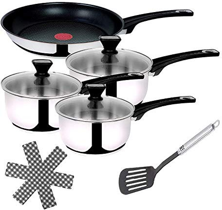 Tefal B12 Jamie Oliver Set de casseroles et poêles en acier inoxydable, Acier inoxydable, Spiegelglanz, Topfset 16+18+20 cm + Pfanne 24cm, 9 tlg.