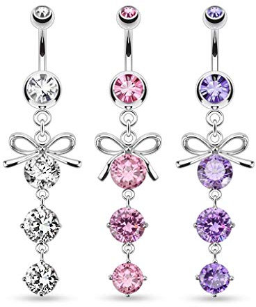 Paula & Fritz® Bauch-nabelpiercing Schleife Tropfen-Anhänger Zirkonia Set 316L Chirurgenstahl Banane Bauch-Piercing Bananabell Nabel-Piercing