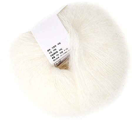 Beliebte mehrfarbige Angora Long Wool Garn Soft Mohair Pashm Strickfaden zum Weben von Schals(Weiß)
