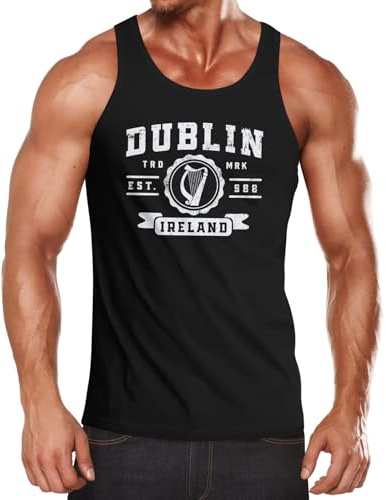 Neverless® Herren Tank-Top Dublin Irland Retro Design Print Aufdruck Muskelshirt Muscle Shirt Schwarz XL