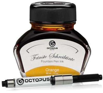 Octopus Fluids Füllhaltertinte im Tintenglas inklusive Konverter, Schreibtinte für Füllhalter, Füllertinte in Orange 30ml mit Tintenkonverter
