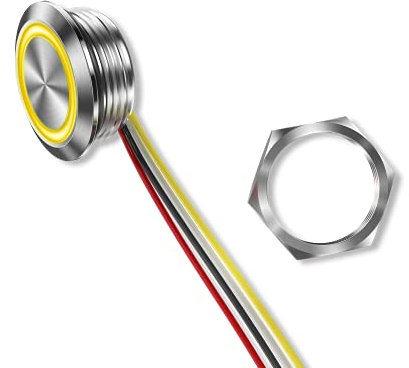 Metzler ultraflacher Edelstahl Drucktaster rostfrei IP67 - Einbau Durchmesser Ø 19 mm - Tastend - LED Gelb