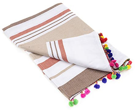 Baroni Home Telo Mare 100% Cotone Asciugamano Mare Super Assorbenza Telo da Spiaggia, Mare, Piscina, Asciugatura Rapida, Misure 100X200 cm Pom Pom Righe Marroni