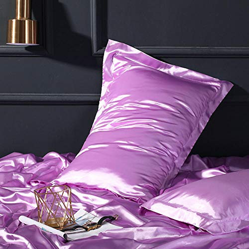 Housewife Pillow Cases, 2pcs silk pillowcase tencel pillowcase mulberry silk beauty silk pillowcase ice silk pillowcase-lilac_48cmX74cm
